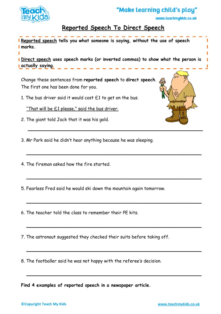 direct and reported speech worksheets